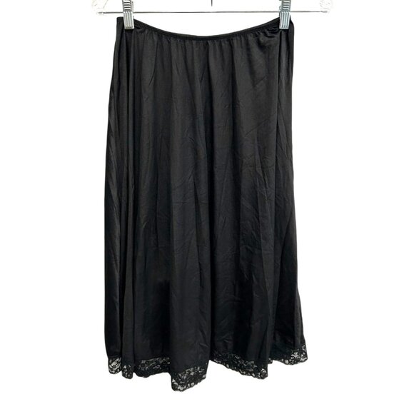 Vintage Blush Black Half Slip Elastic Waist Lace Hem SZ Small - Picture 2 of 9